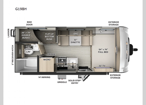 Floorplan - 2024 Rockwood GEO Pro G19BH Travel Trailer