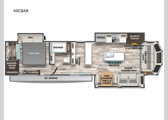 Floorplan - 2023 Cedar Creek Cottage 40CBAR Destination Trailer