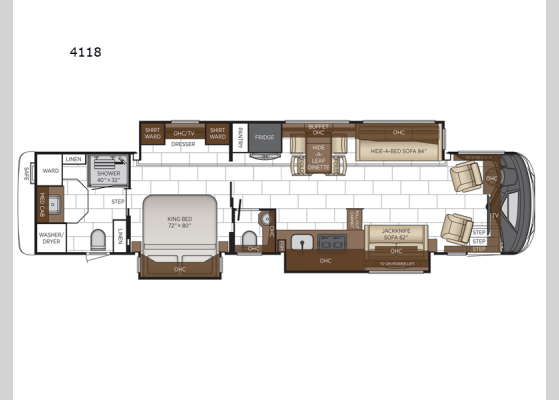 Floorplan - 2025 Mountain Aire 4118 Motor Home Class A - Diesel