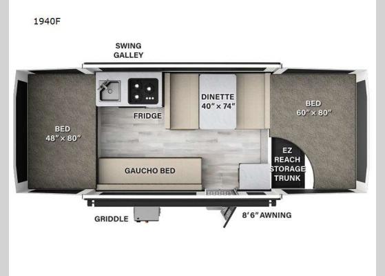 Floorplan - 2024 Rockwood Freedom Series 1940F Folding Pop-Up Camper