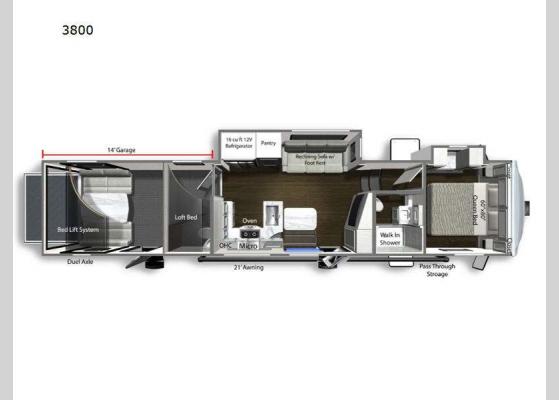 Floorplan - 2024 Voltage V-Series 3800 Toy Hauler Fifth Wheel