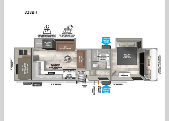 Floorplan - 2025 Wildwood Heritage Glen 328BH Fifth Wheel