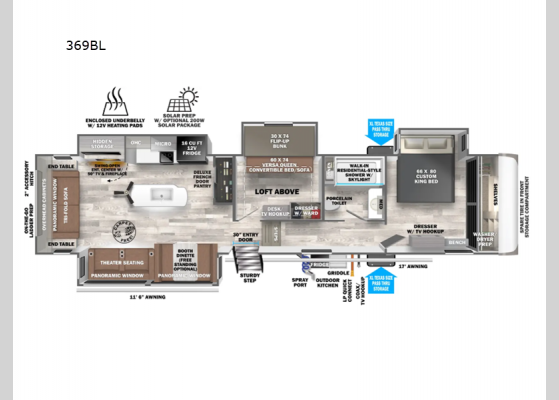 Floorplan - 2025 Wildwood Heritage Glen 369BL Fifth Wheel