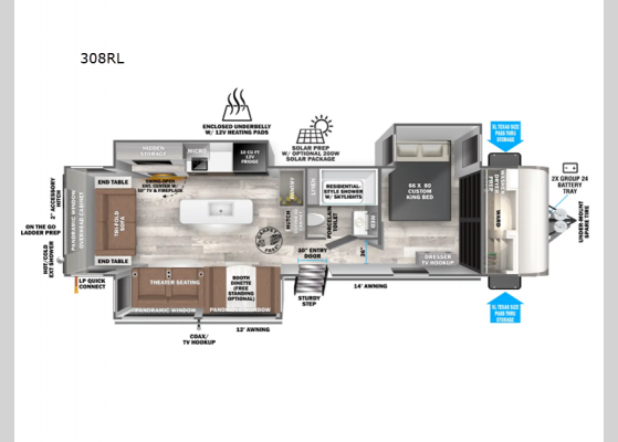 Floorplan - 2025 Wildwood Heritage Glen 308RL Travel Trailer