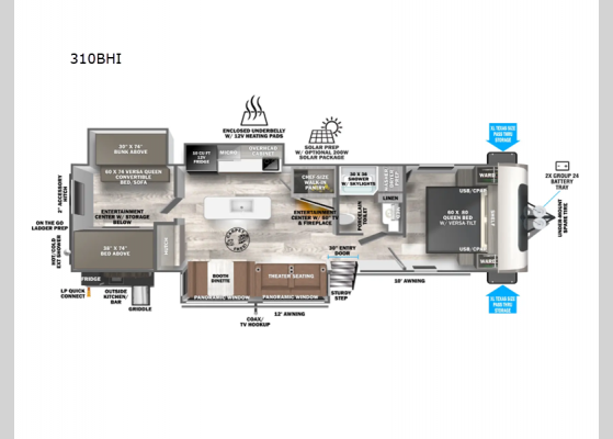 Floorplan - 2025 Wildwood Heritage Glen 310BHI Travel Trailer