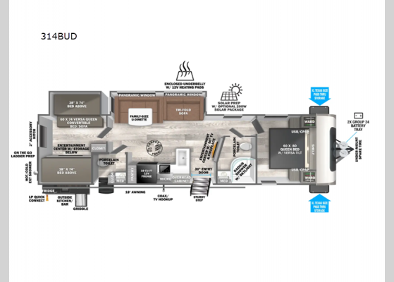 Floorplan - 2025 Wildwood Heritage Glen 314BUD Travel Trailer