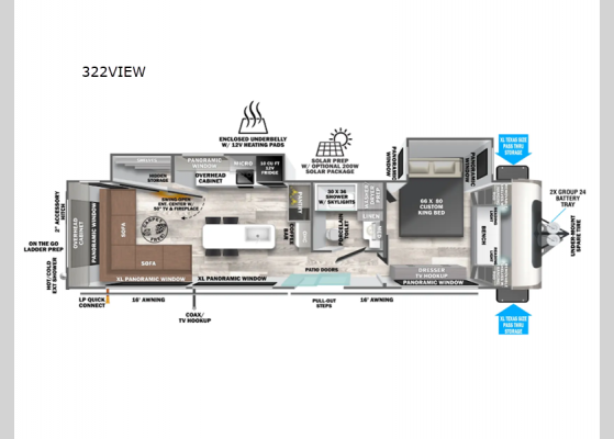 Floorplan - 2025 Wildwood Heritage Glen 322VIEW Travel Trailer