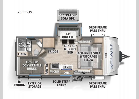 Floorplan - 2025 SolAire 2085BHS Travel Trailer