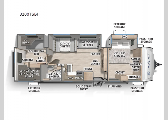 Floorplan - 2025 SolAire 3200TSBH Travel Trailer