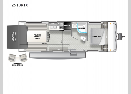 Floorplan - 2024 EVO Lite 2510RTX Toy Hauler Travel Trailer