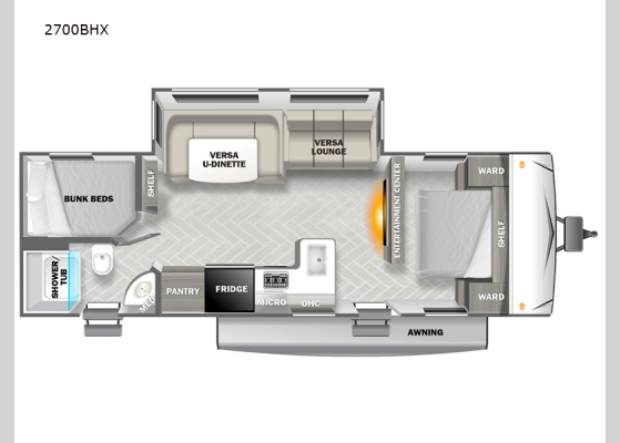 Floorplan - 2024 EVO Lite 2700BHX Travel Trailer