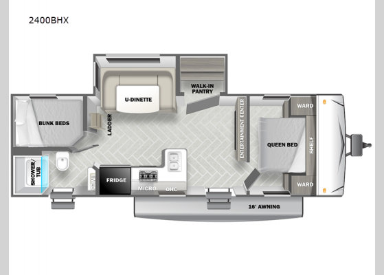 Floorplan - 2024 EVO Lite 2400BHX Travel Trailer