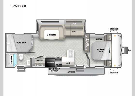 Floorplan - 2024 EVO Lite T2600BHL Travel Trailer