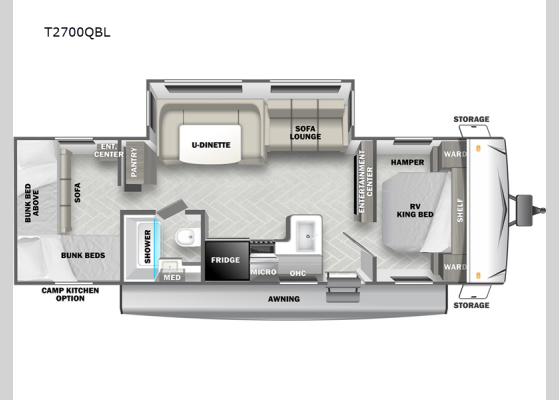 Floorplan - 2024 EVO Lite T2700QBL Travel Trailer