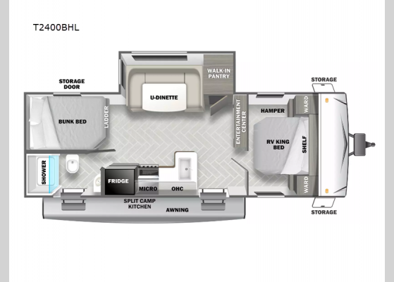 Floorplan - 2024 EVO Lite T2400BHL Travel Trailer