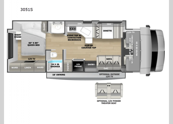 Floorplan - 2025 Forester Classic 3051S Ford Motor Home Class C