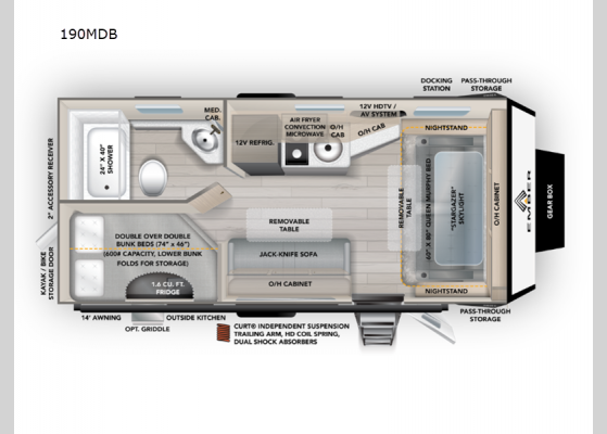 Floorplan - 2025 Overland Series 190MDB Travel Trailer