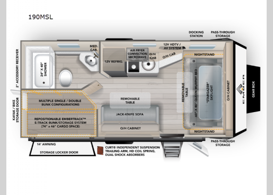 Floorplan - 2025 Overland Series 190MSL Travel Trailer