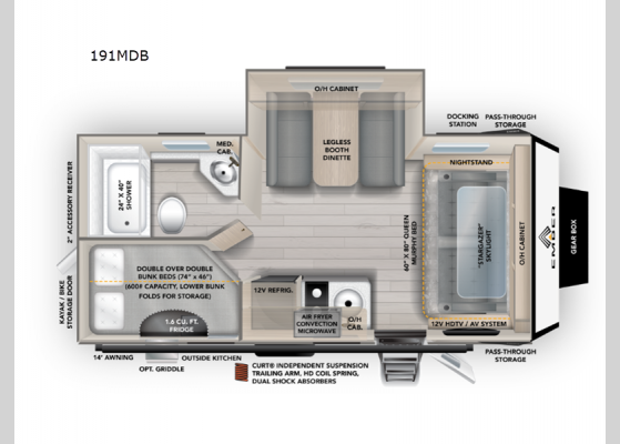 Floorplan - 2025 Overland Series 191MDB Travel Trailer