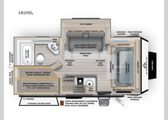 Floorplan - 2025 Overland Series 191MSL Travel Trailer