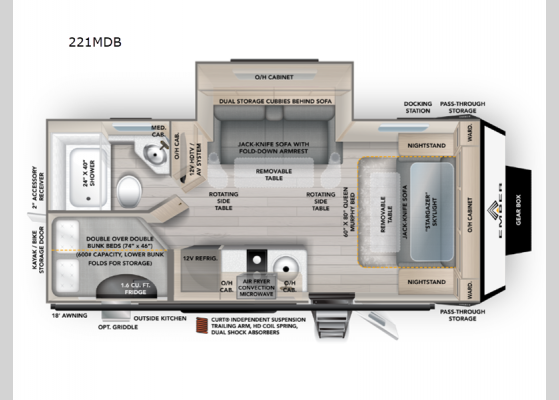 Floorplan - 2025 Overland Series 221MDB Travel Trailer