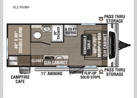 Floorplan - 2025 Sonic Lite SL170VBH Travel Trailer