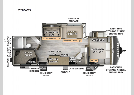 Floorplan - 2024 Rockwood Ultra Lite 2706WS Travel Trailer