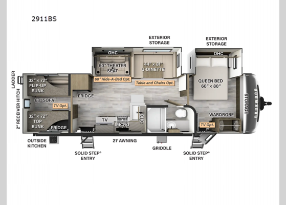 Floorplan - 2024 Rockwood Ultra Lite 2911BS Travel Trailer