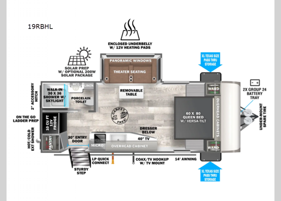 Floorplan - 2025 Wildwood Heritage Glen Hyper-Lyte 19RBHL Travel Trailer