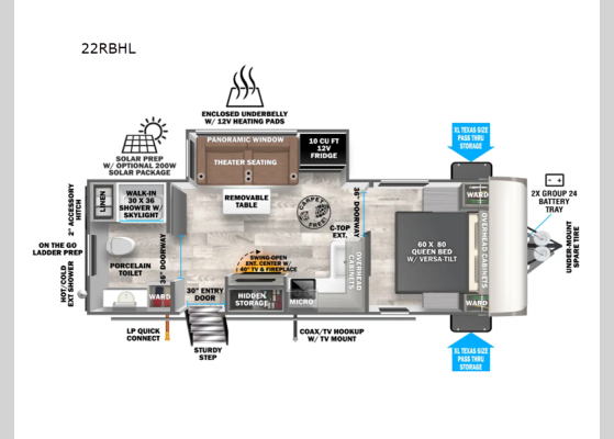 Floorplan - 2025 Wildwood Heritage Glen Hyper-Lyte 22RBHL Travel Trailer