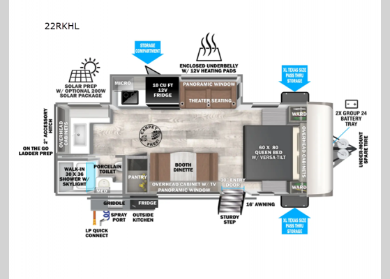 Floorplan - 2025 Wildwood Heritage Glen Hyper-Lyte 22RKHL Travel Trailer