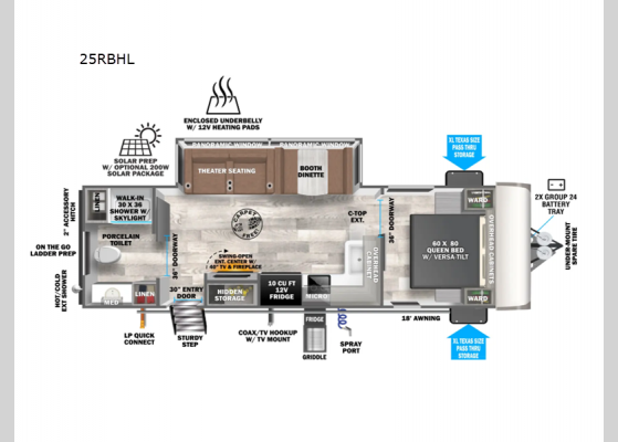 Floorplan - 2025 Wildwood Heritage Glen Hyper-Lyte 25RBHL Travel Trailer