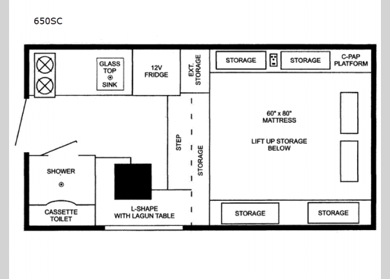 Floorplan - 2024 Northstar Pop-Up 650SC Truck Camper