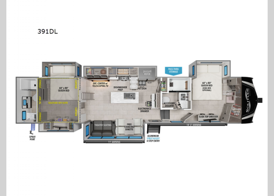 Floorplan - 2025 Solitude 391DL Fifth Wheel