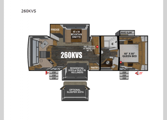 Floorplan - 2025 Black Stone Mountain Series 260KVS Travel Trailer