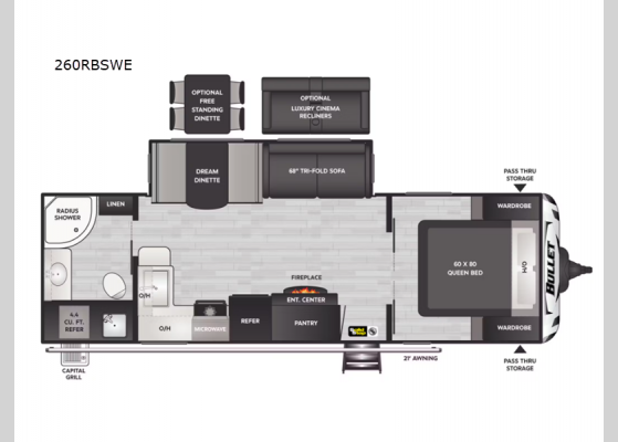 Floorplan - 2024 Bullet 260RBSWE Travel Trailer