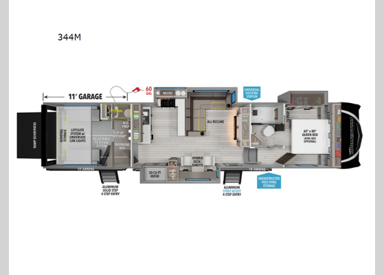 Floorplan - 2025 Momentum M-Class 344M Toy Hauler Fifth Wheel