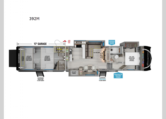 Floorplan - 2025 Momentum M-Class 392M Toy Hauler Fifth Wheel