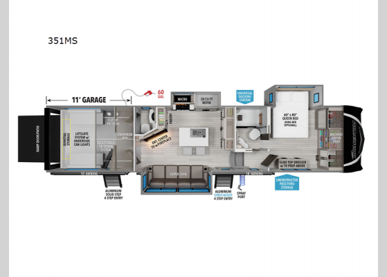 Floorplan - 2025 Momentum M-Class 351MS Toy Hauler Fifth Wheel