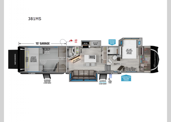 Floorplan - 2025 Momentum M-Class 381MS Toy Hauler Fifth Wheel