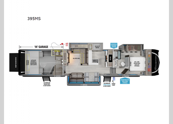 Floorplan - 2025 Momentum M-Class 395MS Toy Hauler Fifth Wheel