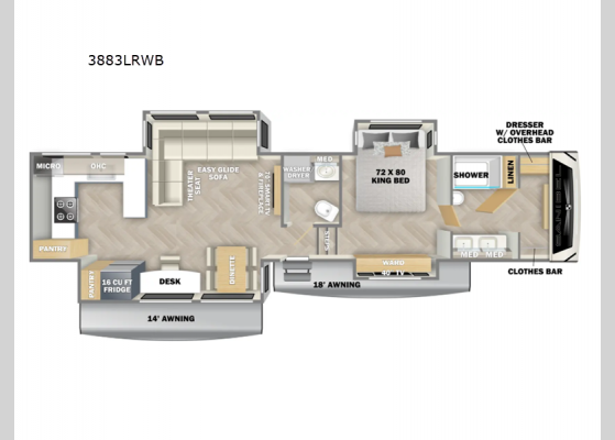 Floorplan - 2025 Sanibel 3883LRWB Fifth Wheel