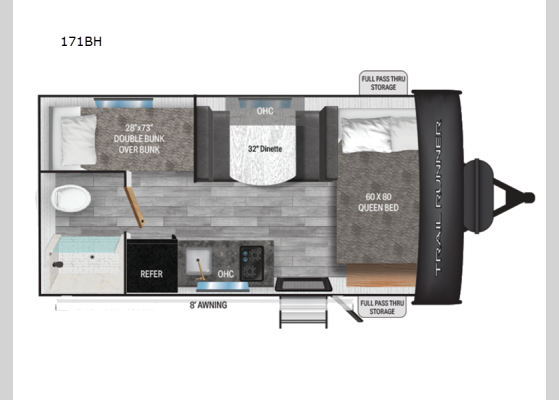 Floorplan - 2025 Trail Runner 171BH Travel Trailer