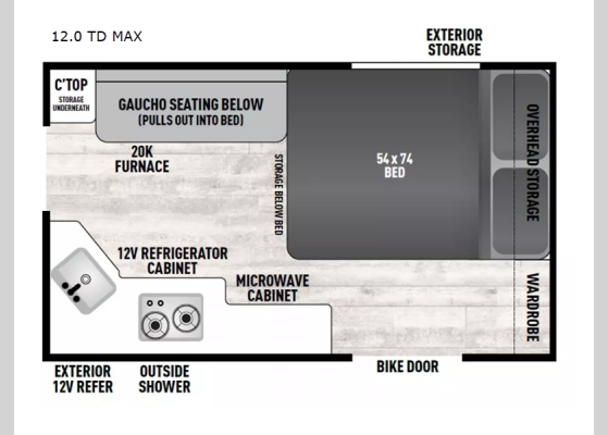 Floorplan - 2024 Viking Camping Trailers 12.0 TD MAX Teardrop Trailer