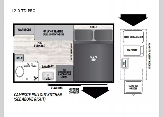 Floorplan - 2024 Viking Camping Trailers 12.0 TD PRO Teardrop Trailer