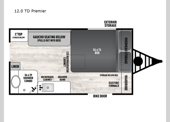 Floorplan - 2024 Viking Camping Trailers 12.0 TD Premier Teardrop Trailer