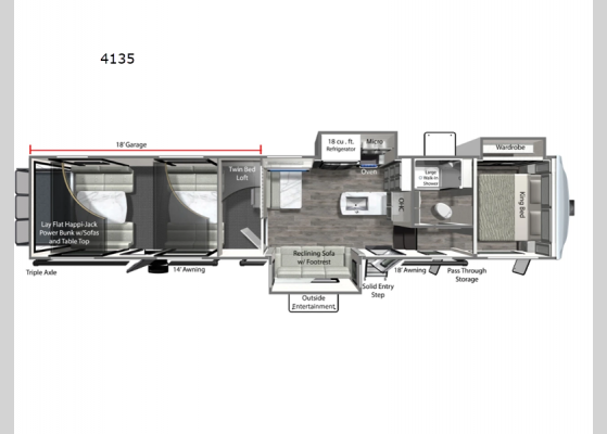 Floorplan - 2025 Voltage 4135 Toy Hauler Fifth Wheel