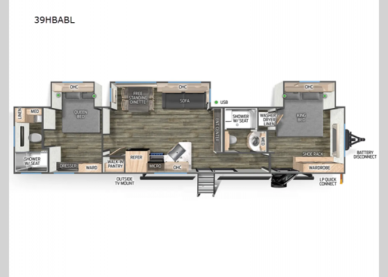 Floorplan - 2024 Timberwolf Black Label 39HBABL Destination Trailer