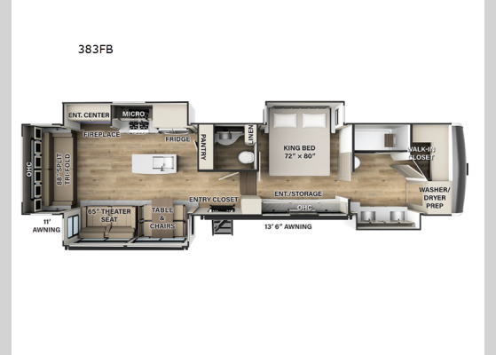 Floorplan - 2024 Rockwood Luxury 383FB Fifth Wheel