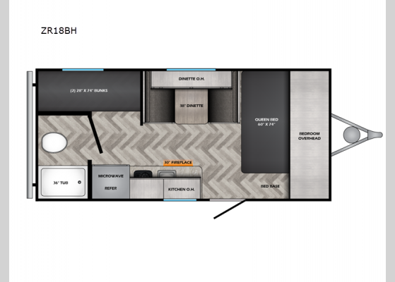 Floorplan - 2024 Zinger Lite ZR18BH Travel Trailer